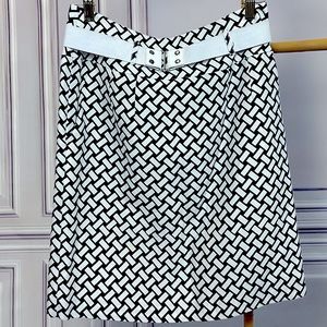 ANTONIO MELANI  - Belted White & Black Printed Skirt with Back Slit + Pockets